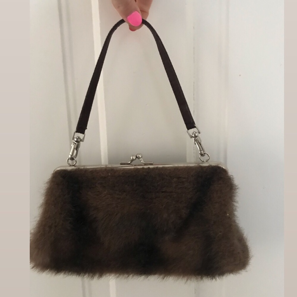 Faux fur purse in dark brown